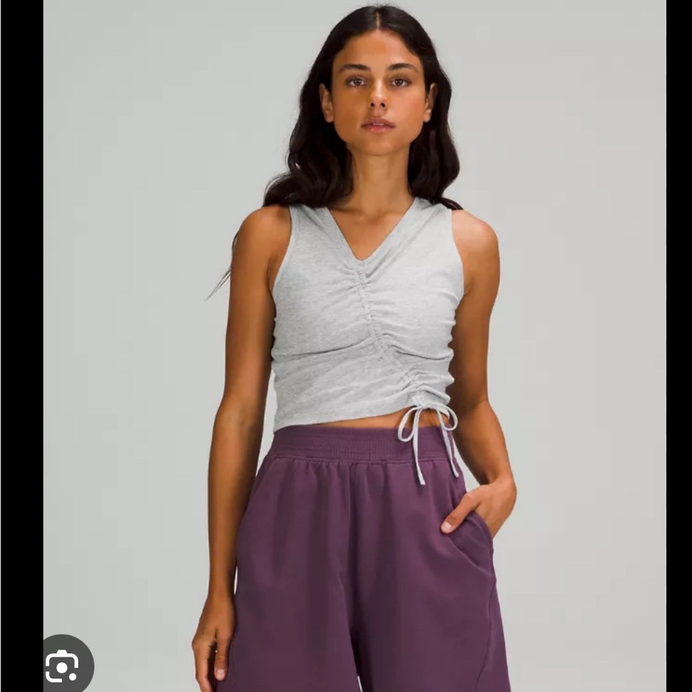 Lululemon cream colored asymmetrical cinched v-neck tank